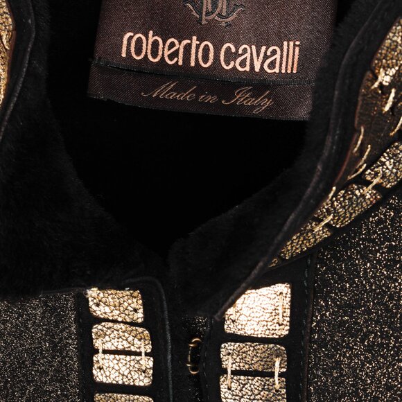 Roberto Cavalli Embellished Black Gold Sheepskin Jacket - Picture 4 of 11